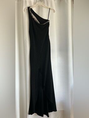 Jessica McClintock Black Sparkle Evening Gown with Beaded Neckline